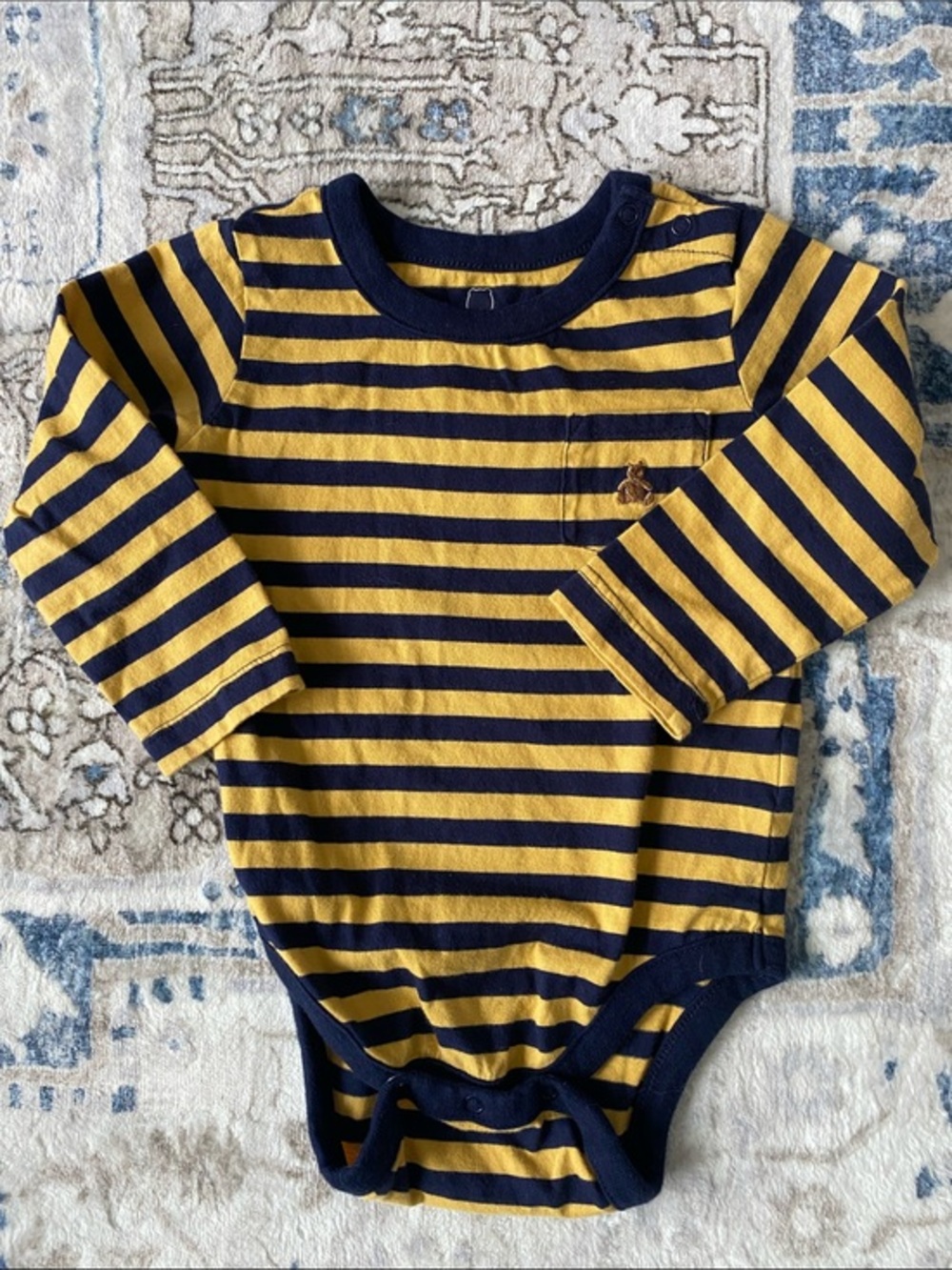 Baby Gap Navy and Mustard Striped Baby Bodysuit